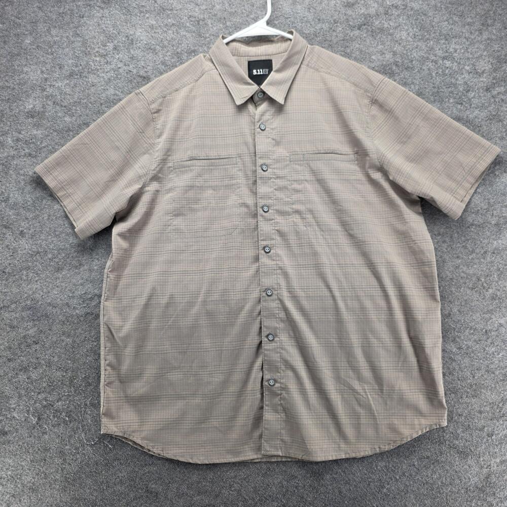 5.11 Shirt Mens L Beige Check Short Sleeve Button Up Regular Fit Lightweight